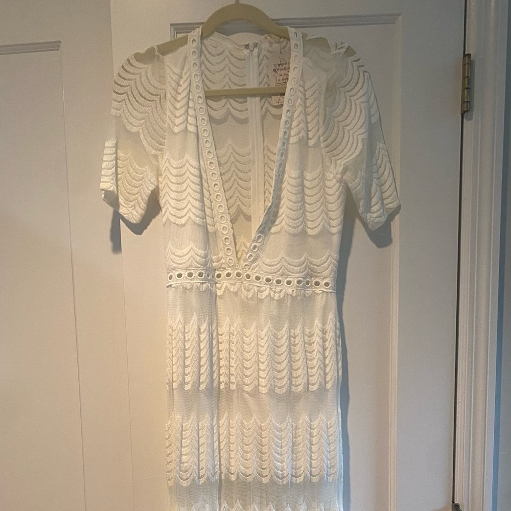 White lace maxi dress with slip.
